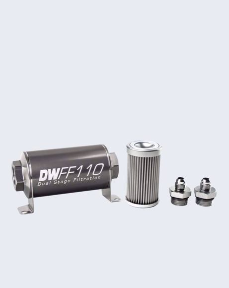 Picture of 8-03-110-010K-6 IN-LINE FUEL FILTER ELEMENT AND HOUSING KIT, STAINLESS STEEL 10 MICRON, -6AN,110MM. UNIVERSAL